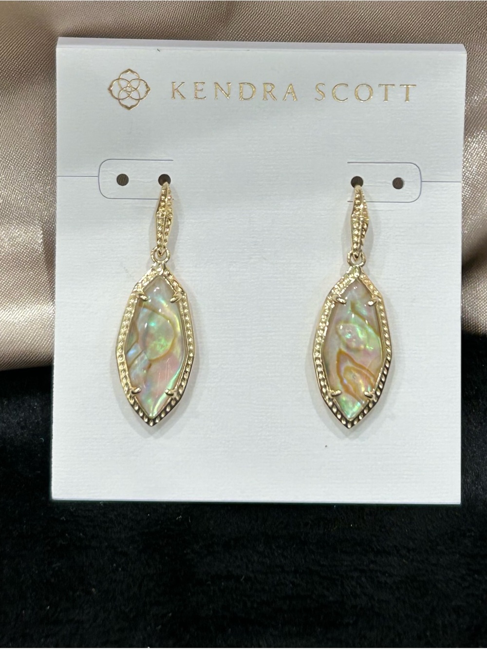 Kendra Scott Gold Tone Abalone Marquise Drop Earrings - Iridescent Green Pink
